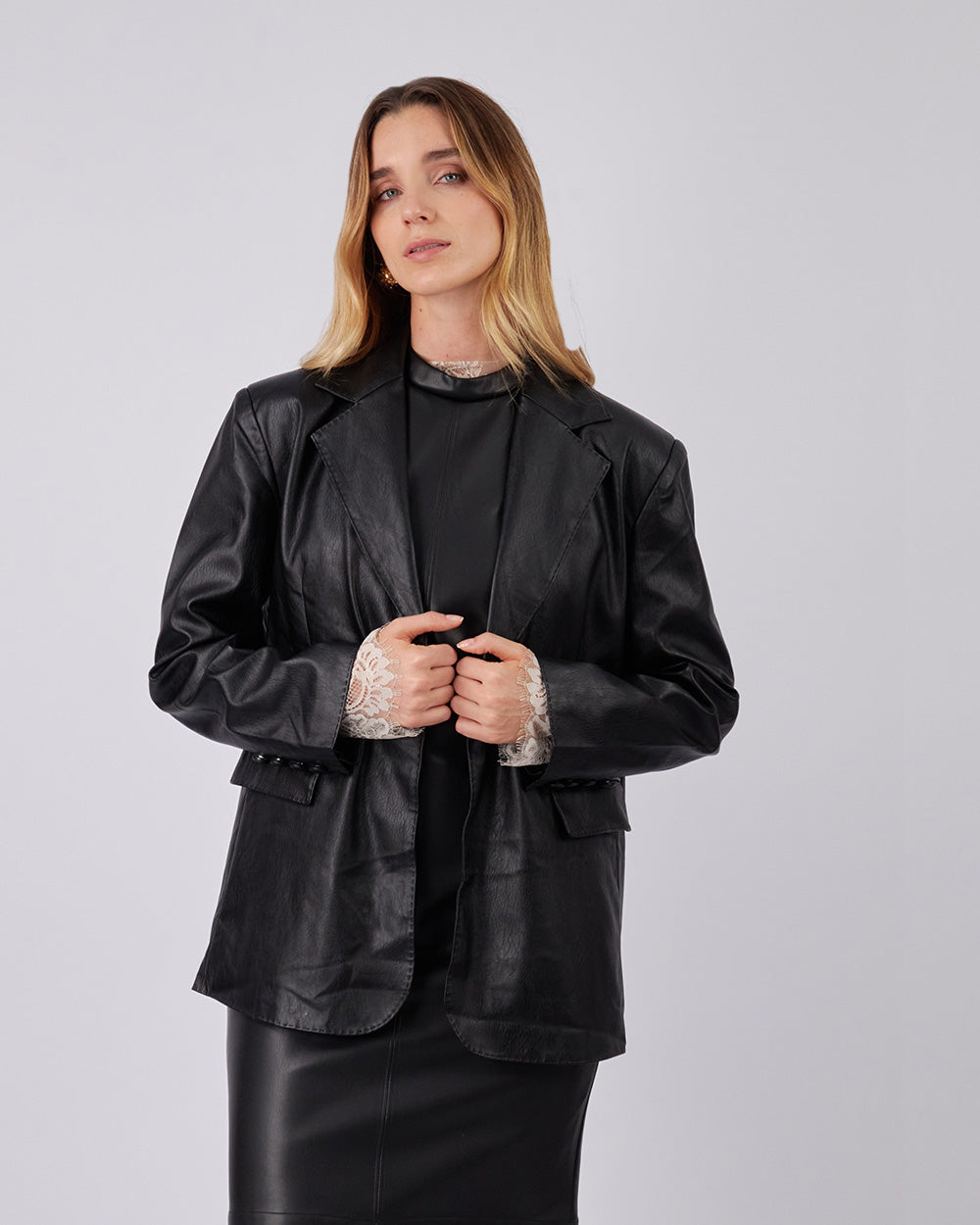 Black Vegan Leather Blazer