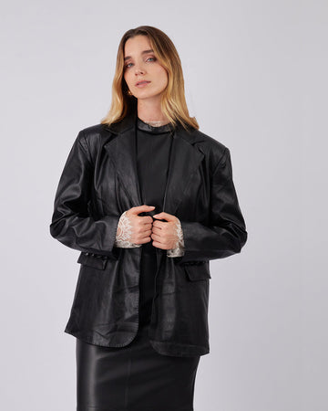 Black Vegan Leather Blazer