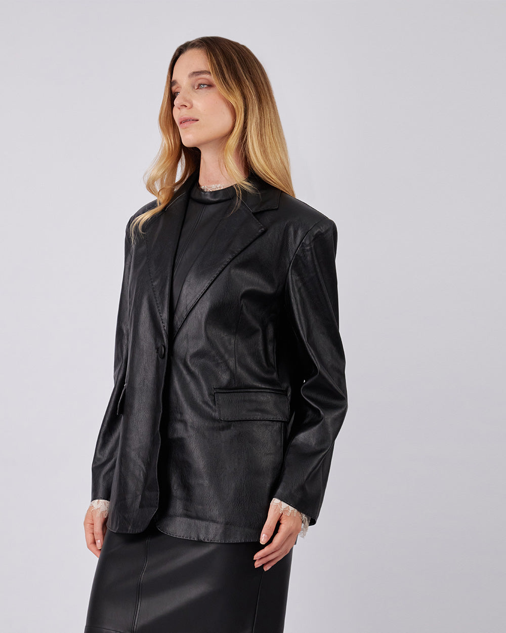 Black Vegan Leather Blazer