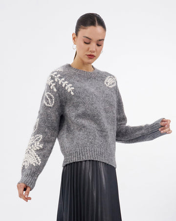 Gray Leaf Sweater