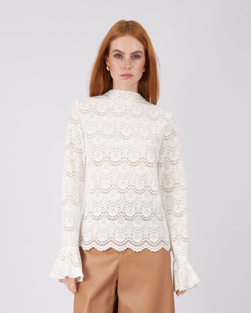 White Lace Blouse High Neck