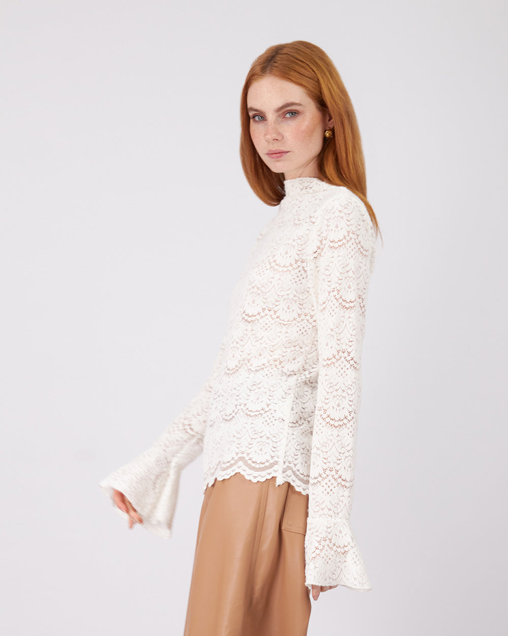 White Lace Blouse High Neck