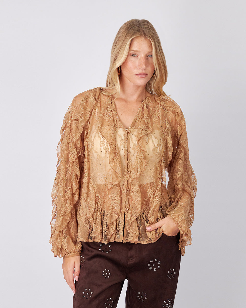 Beige Lace Blouse Sparkle