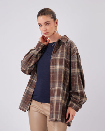Brown And Light Blue Blouse Sparkle