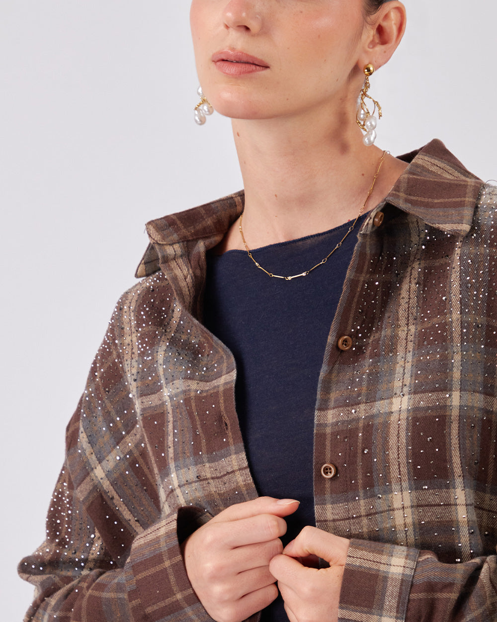 Brown And Light Blue Blouse Sparkle