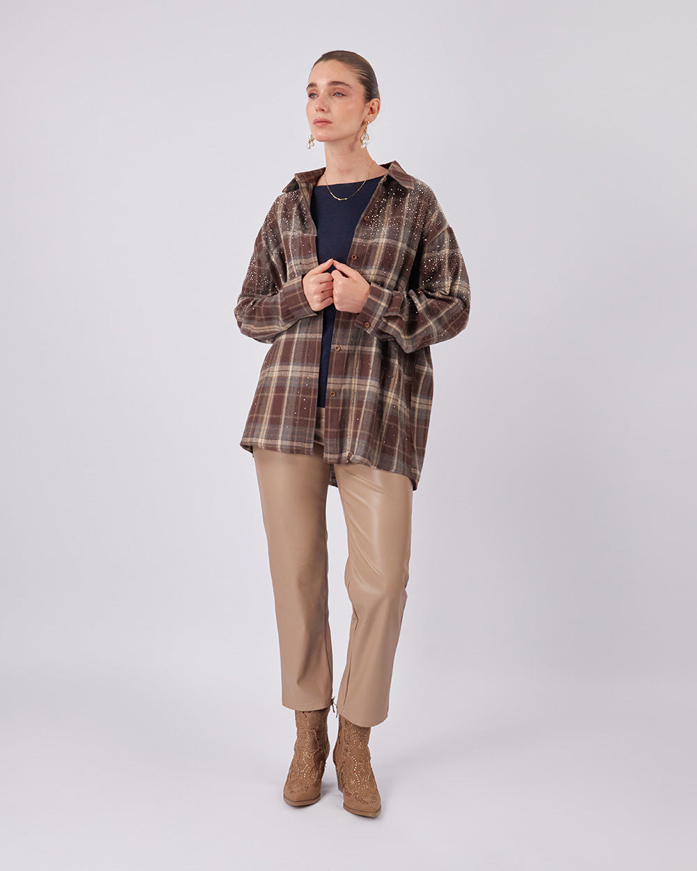 Brown And Light Blue Blouse Sparkle