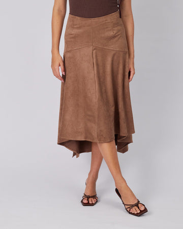 Asymmetric Brown Suede Skirt