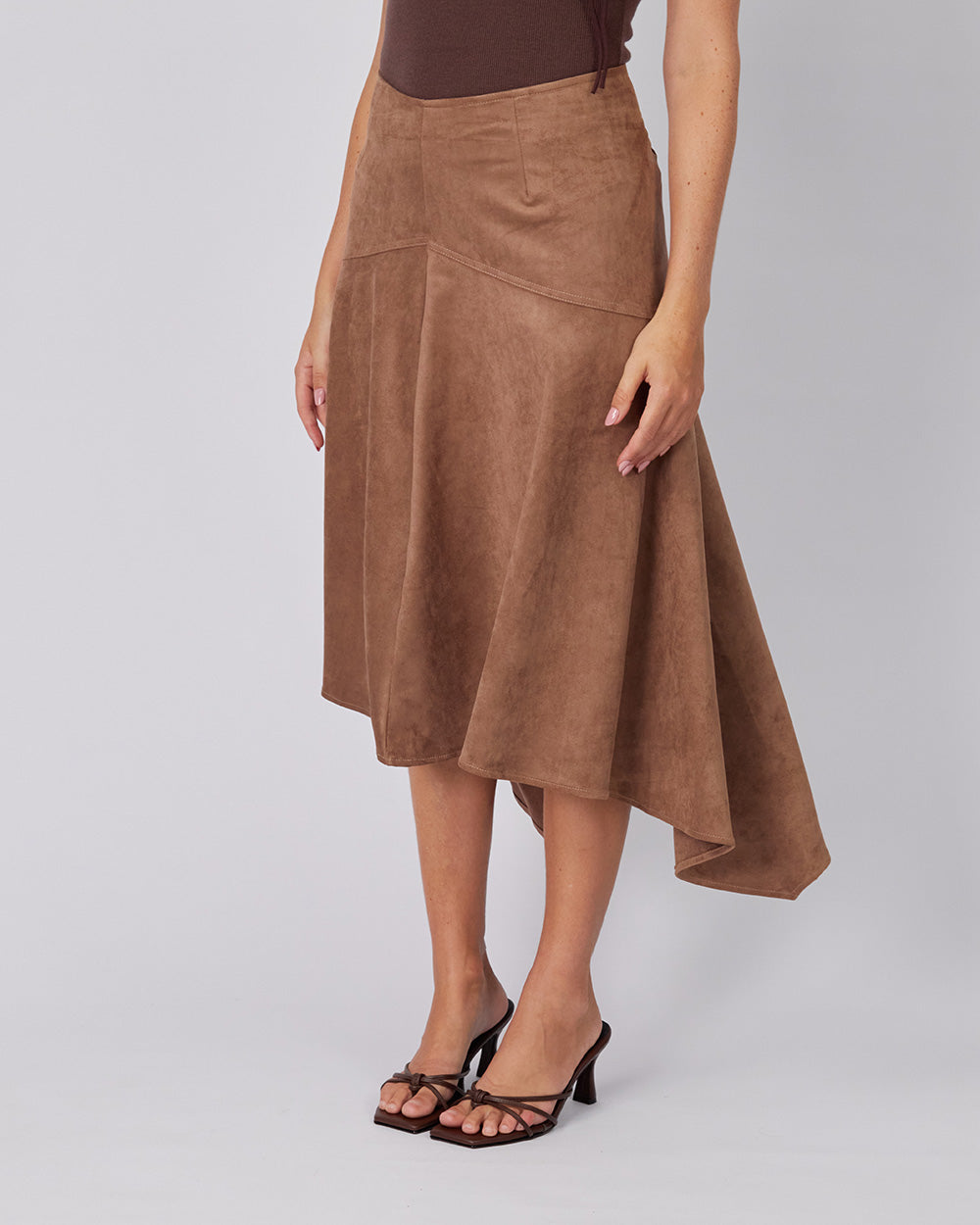 Asymmetric Brown Suede Skirt
