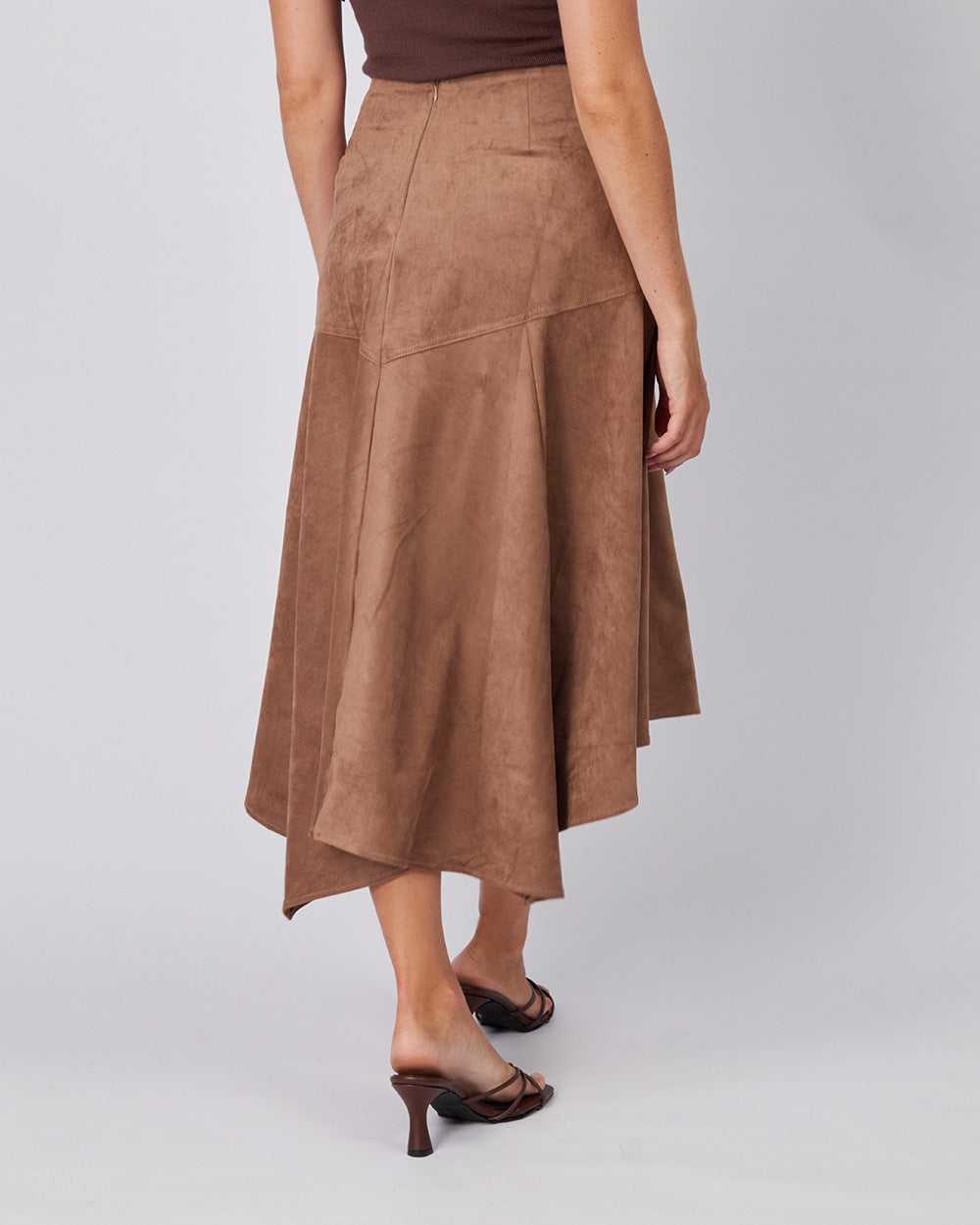Asymmetric Brown Suede Skirt