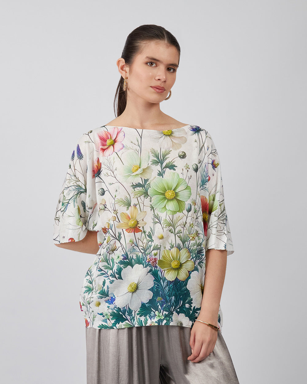 White Blouse With Green Flowers