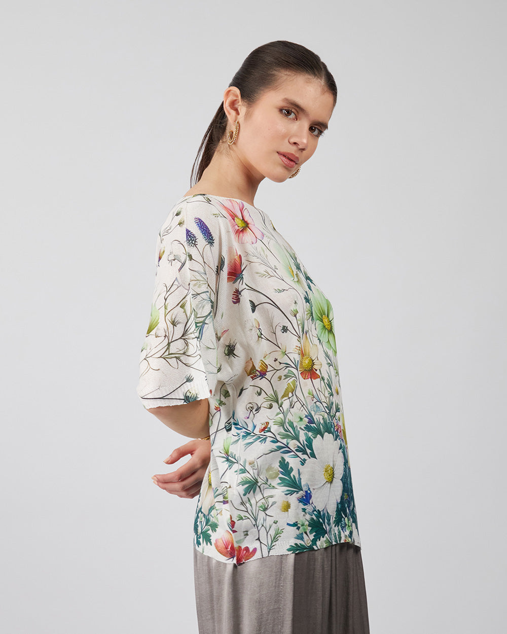 White Blouse With Green Flowers