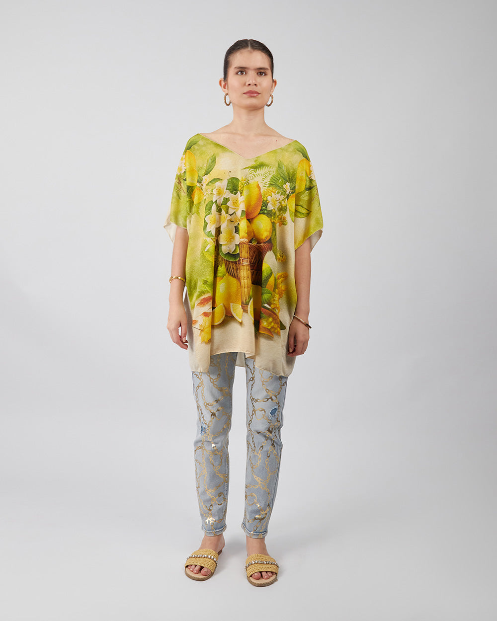 Beige Blous Flowers And Lemons