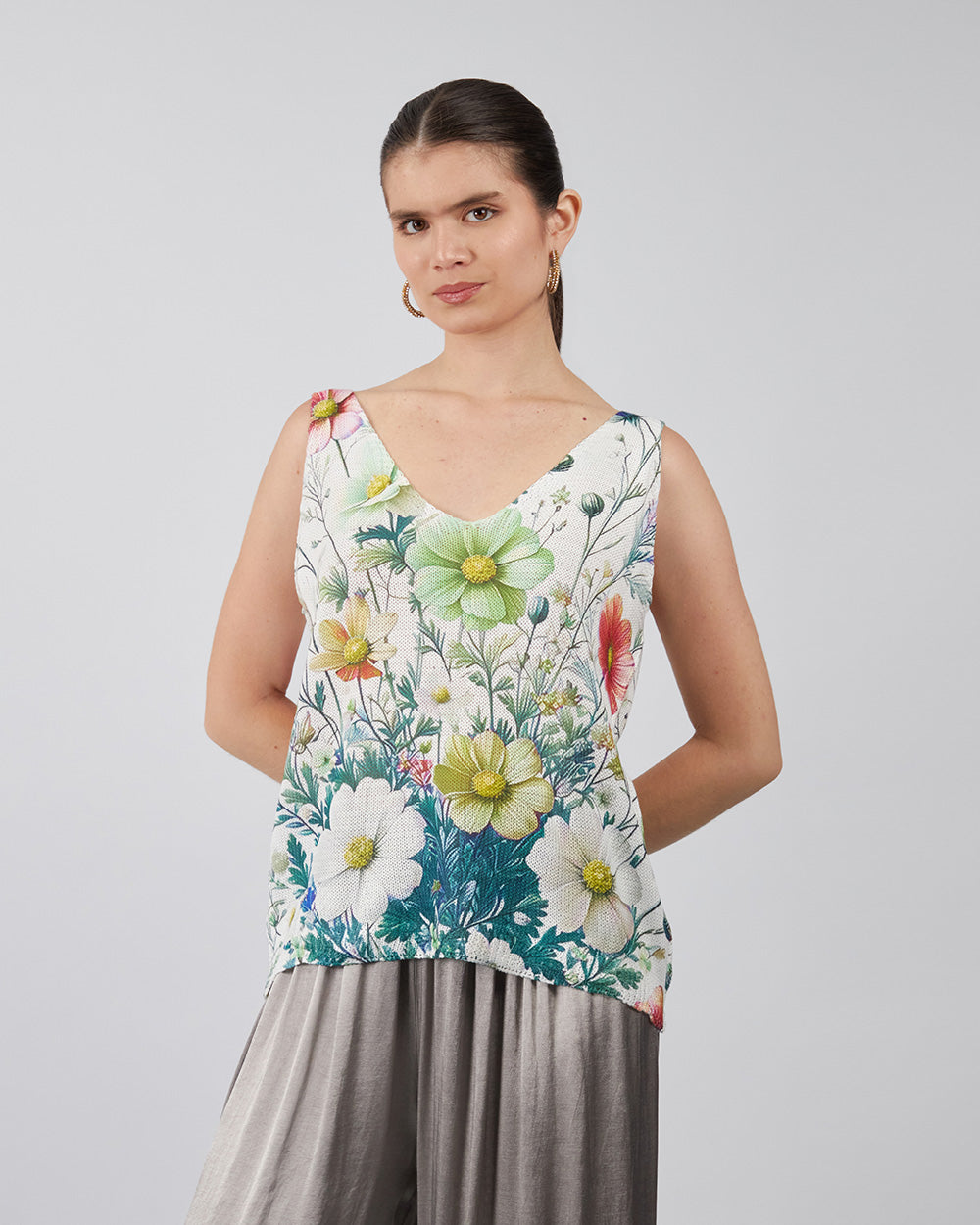 White Top With Green Flowers