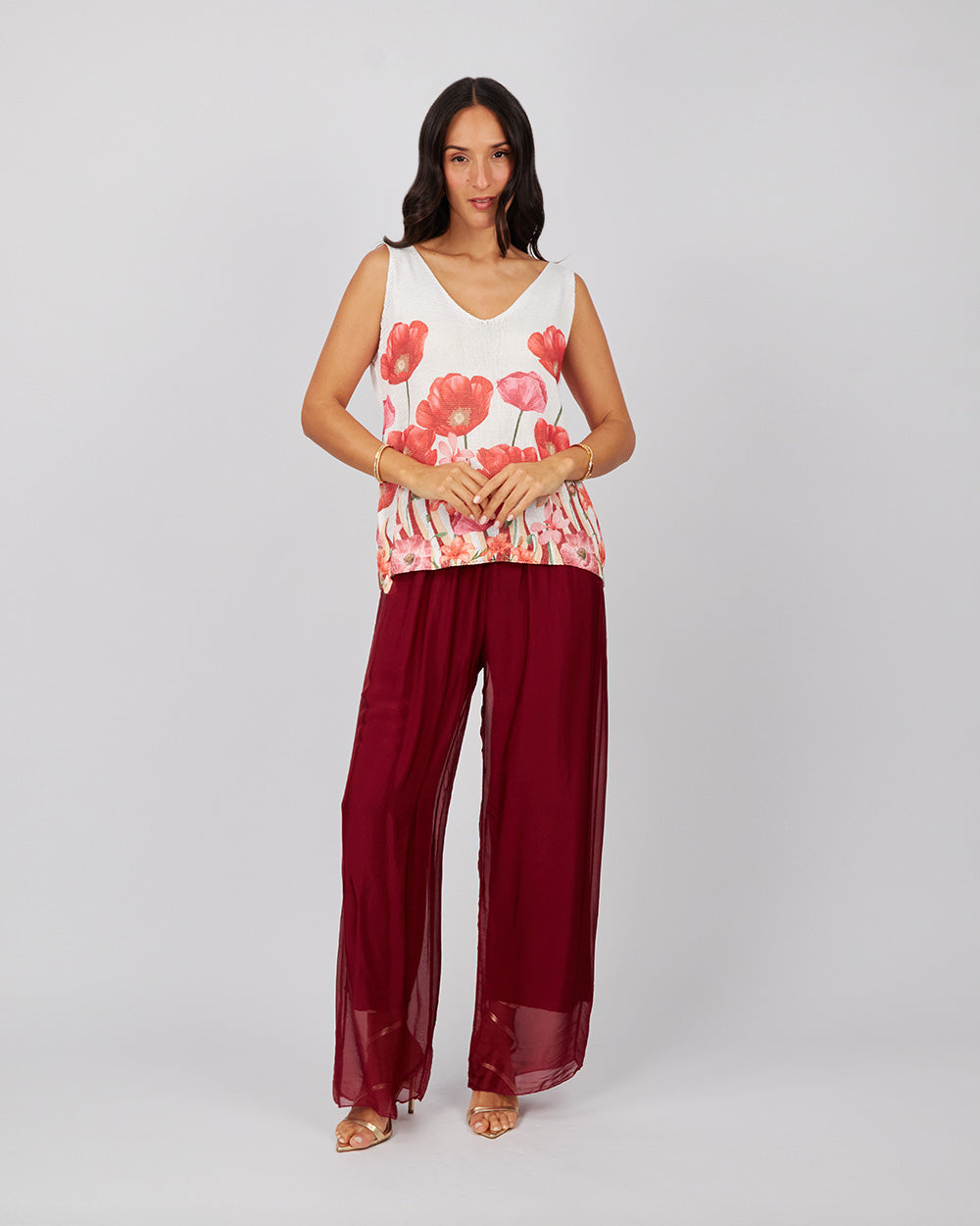 White Top Orange Floral Print