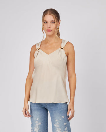 Beige Blouse Gold Brooches