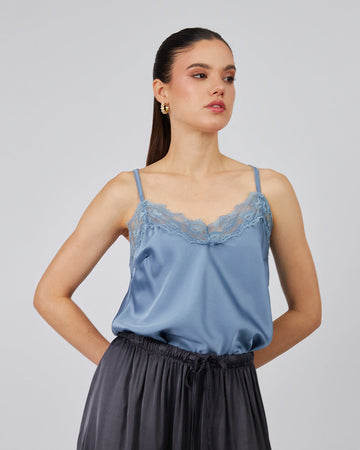 Steel Blue Lace Slip Dress