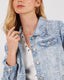 Light Blue Denim Jacket With White Flowers