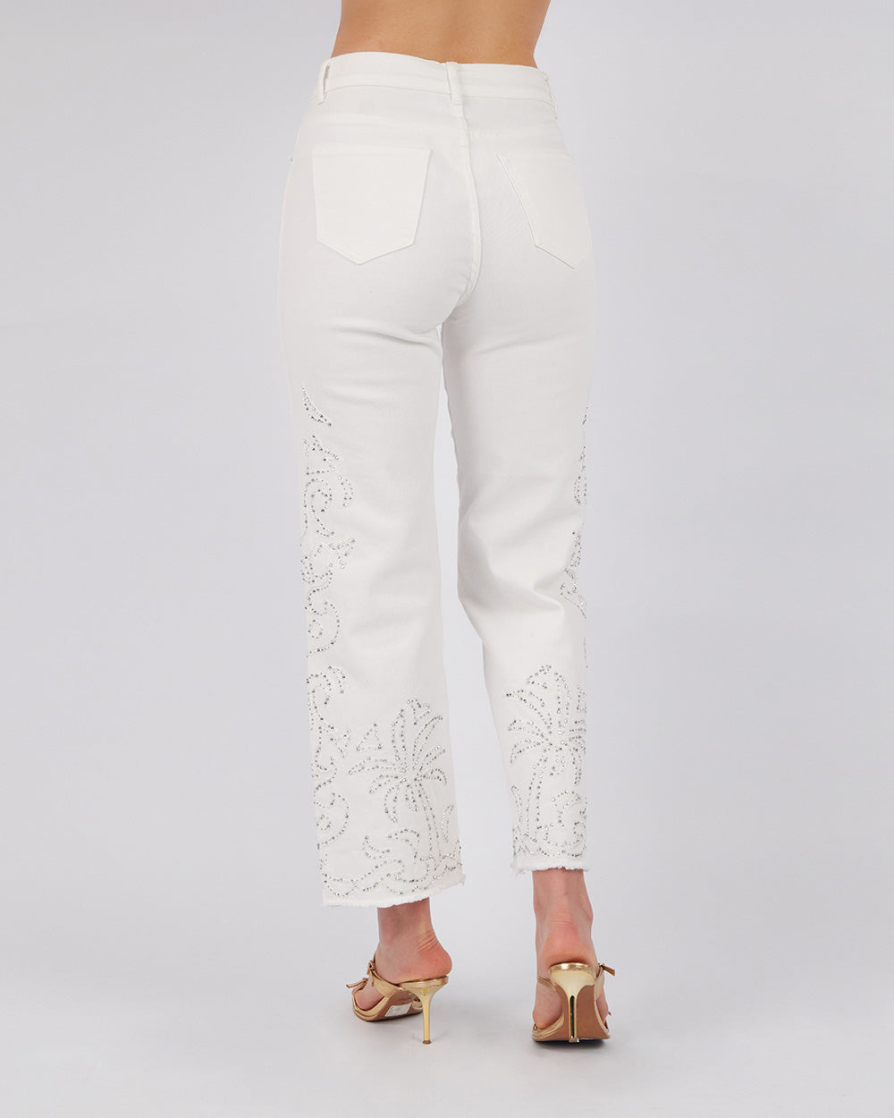 White Denim Pants With Sparkle Figures