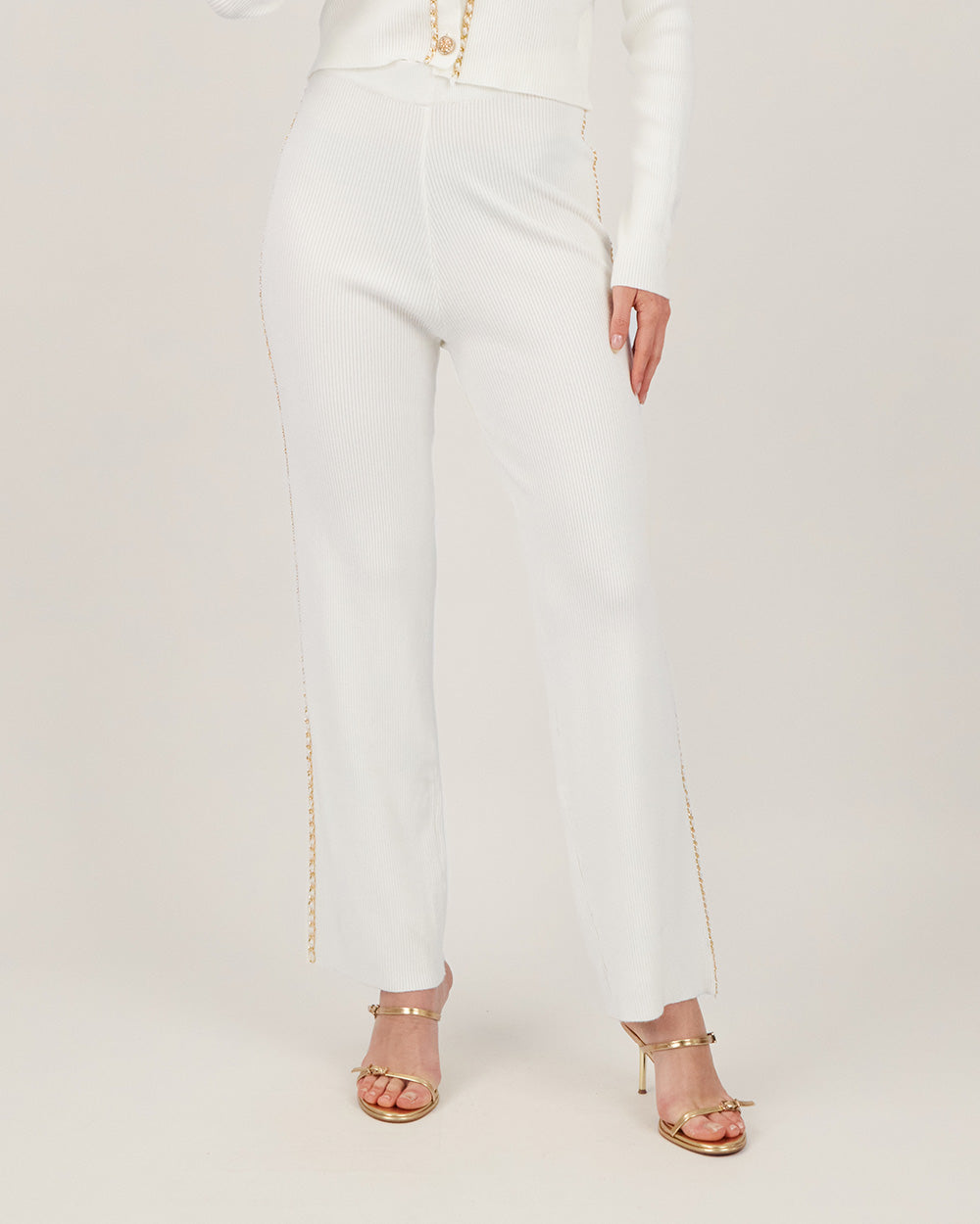 Cream Knit Cardigan With Gold Chain