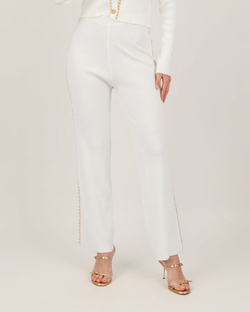 Cream Knit Cardigan With Gold Chain