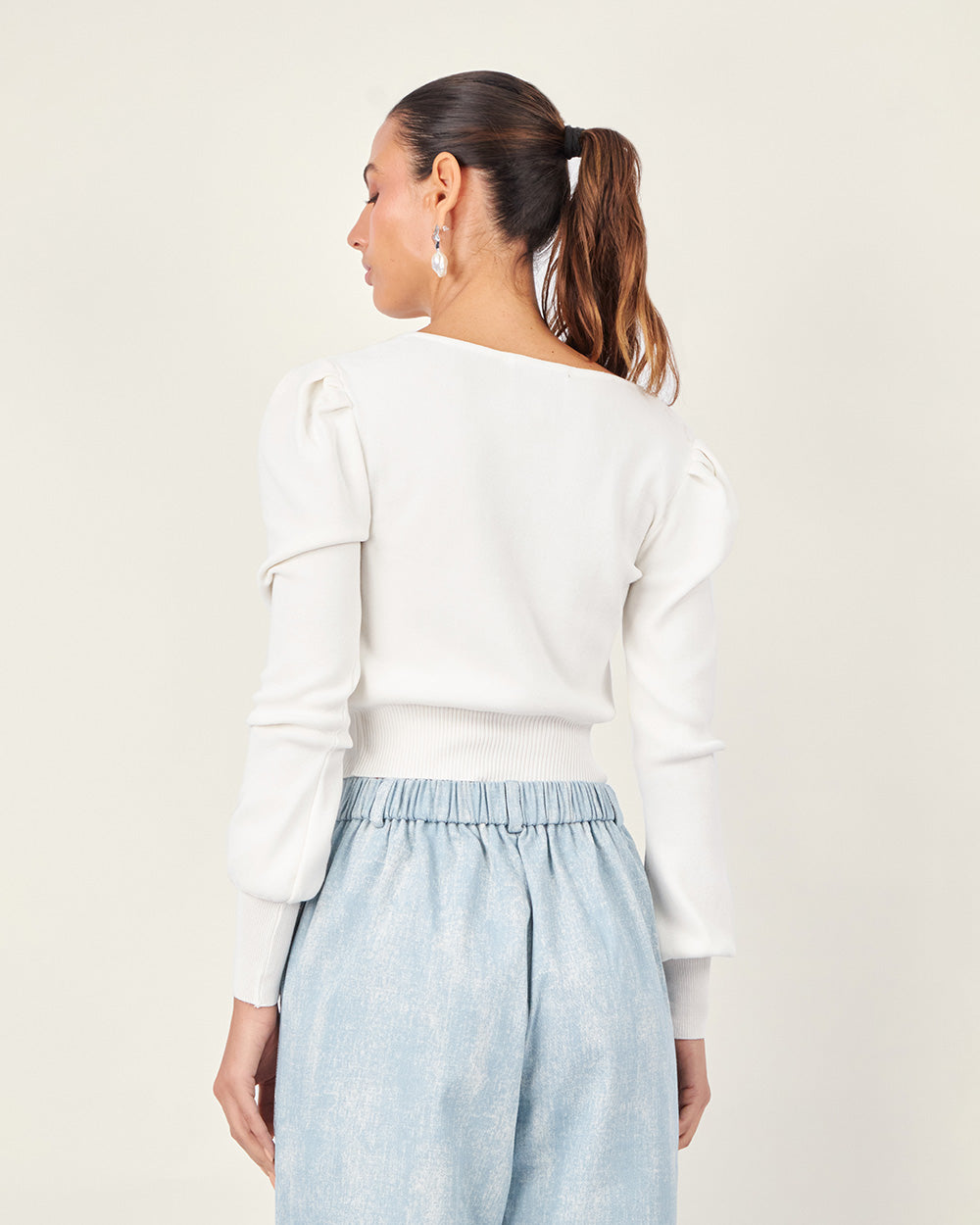 White Knit Square-Neck Cardiga