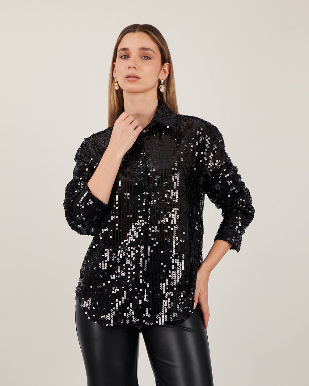 Black Sequin Tulle Shirt