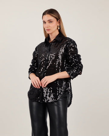 Black Sequin Tulle Shirt