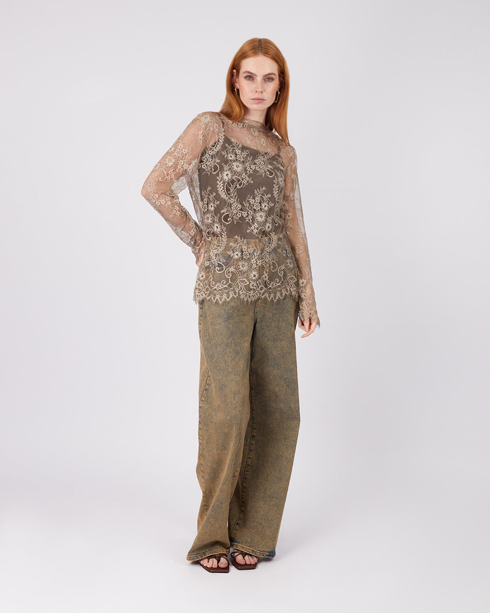 Taupe Lace Blouse