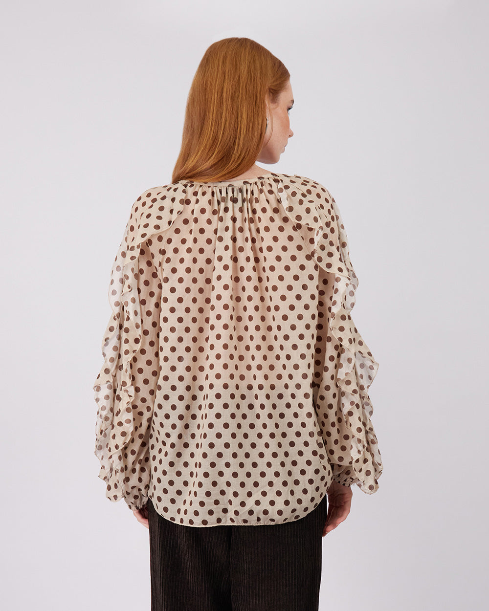 Cream Blouse Brown Polka Dots