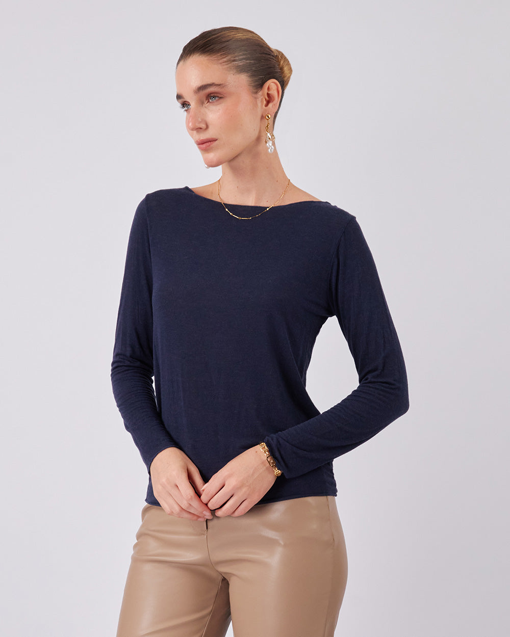 Blue Long-Sleeved Blouse