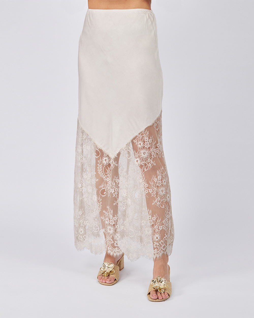 Beige Silk Skirt Lace