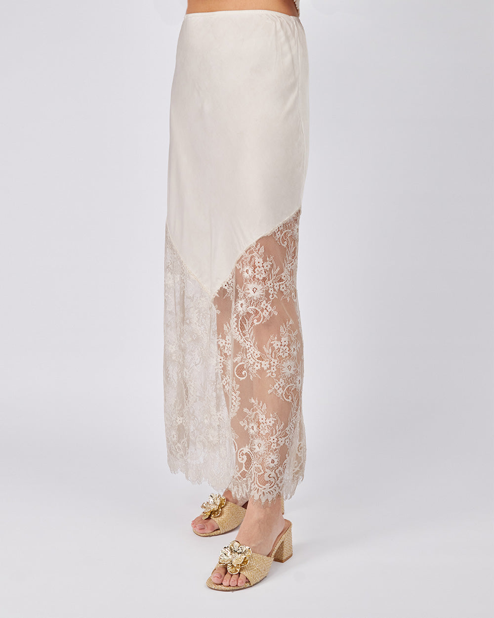 Beige Silk Skirt Lace