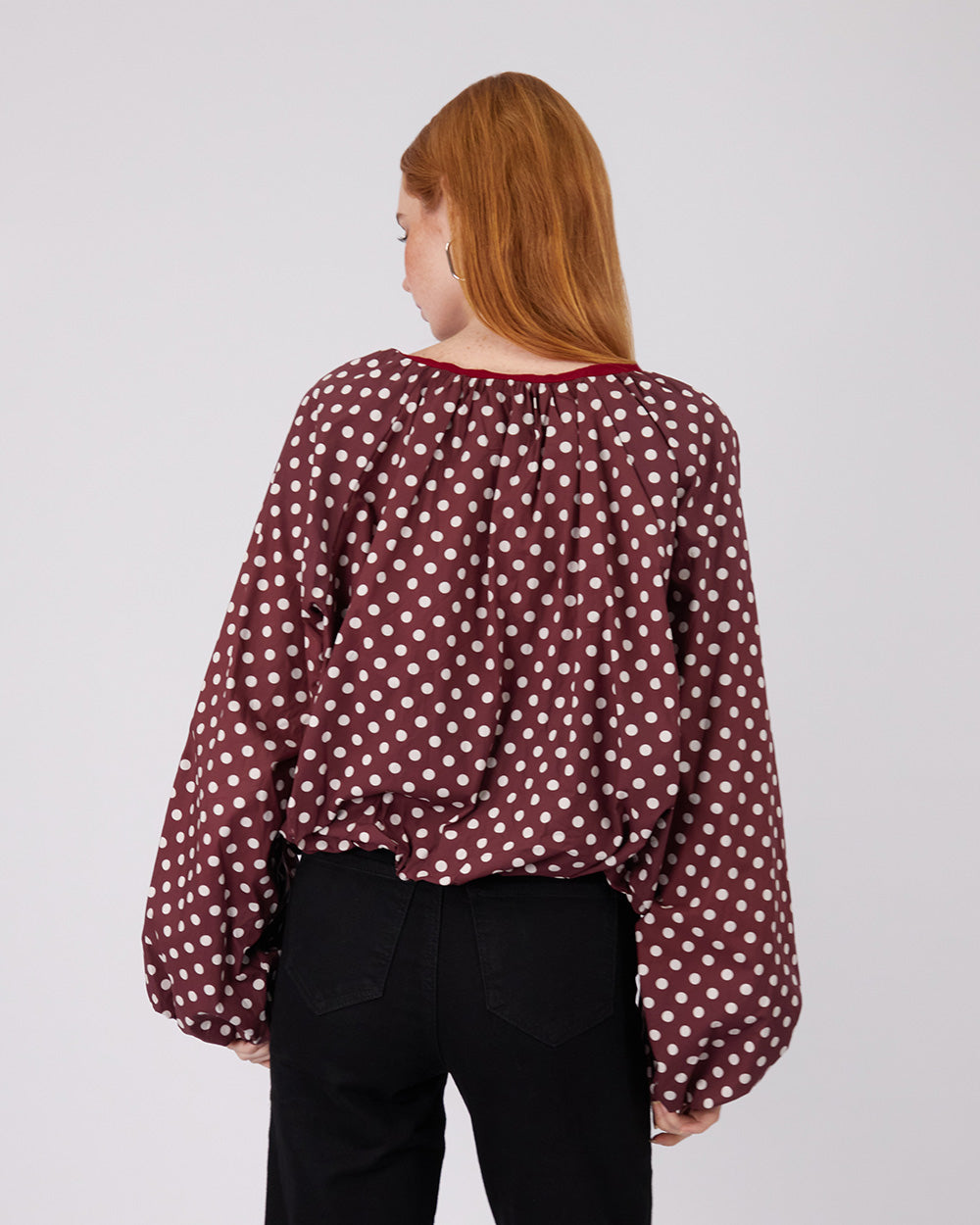 Burgundy Blouse White Polka Dots