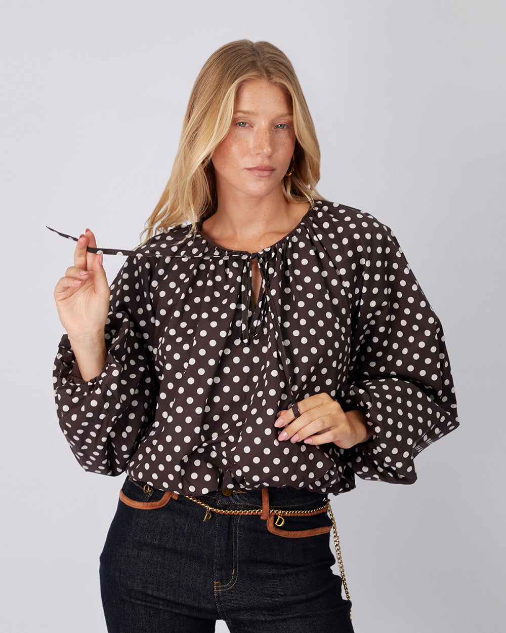Brown Blouse Polka Dots
