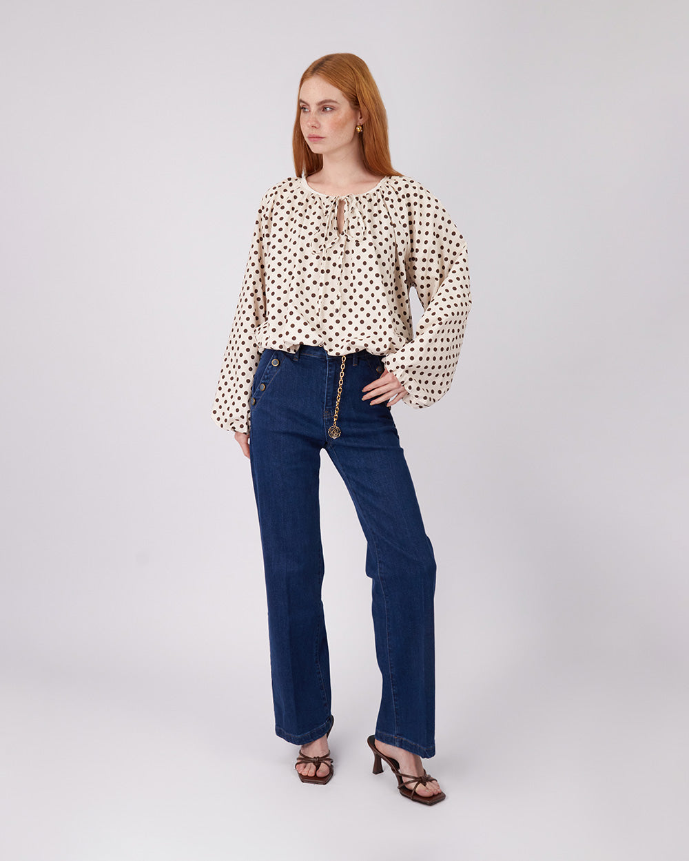 Cream Blouse Brown Polka Dots