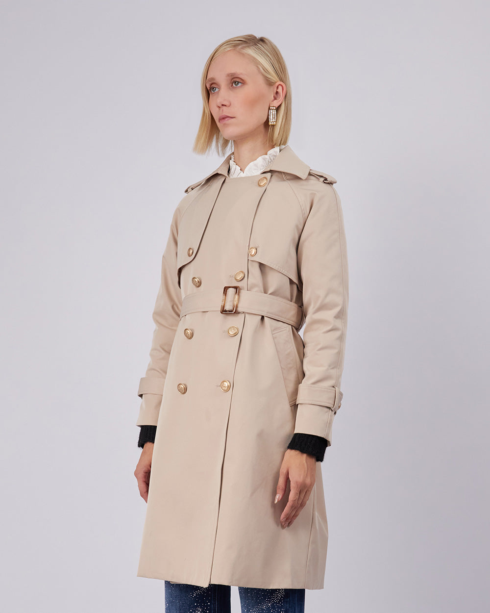 Beige Trench Coat Gold Buttons