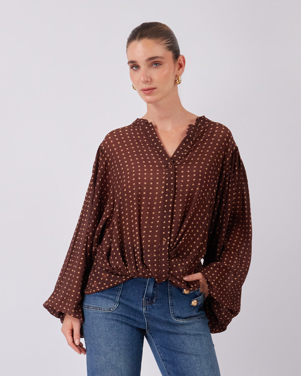 Beige Polka Dot Blouse
