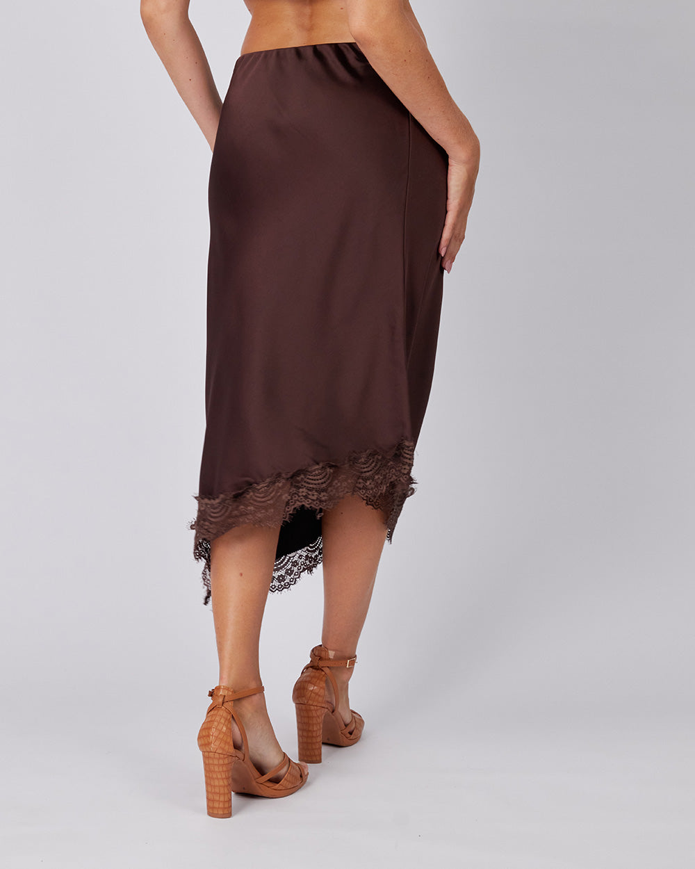 Brown Lace Midi Skirt