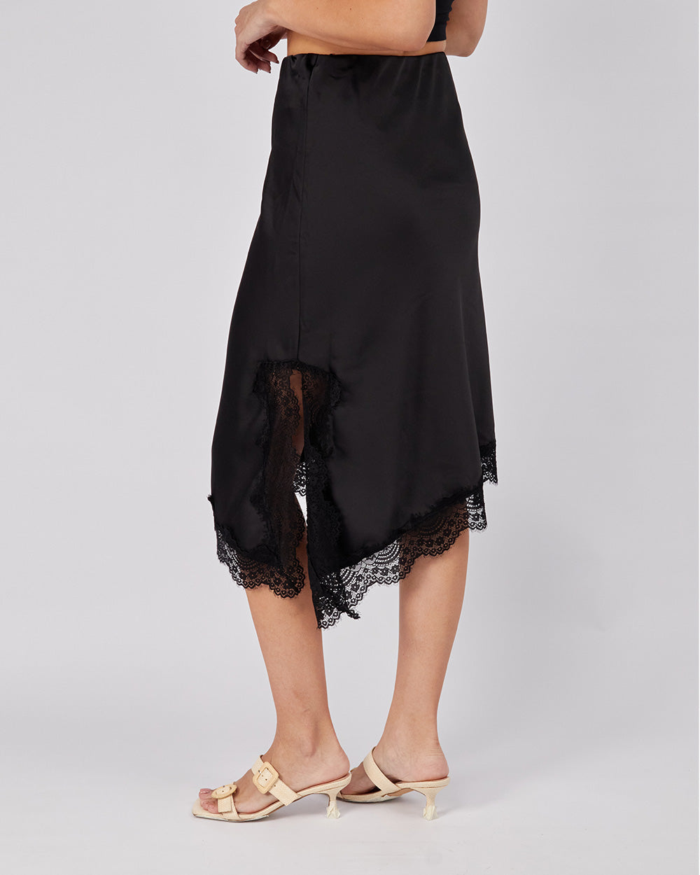 Black Satin Skirt Lace