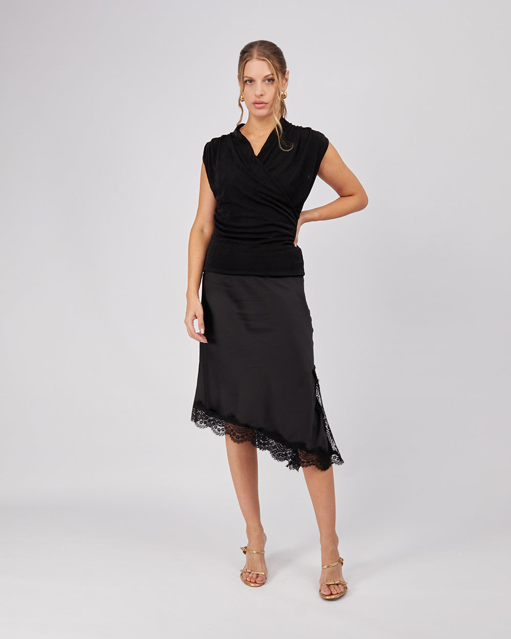Black Satin Skirt Lace