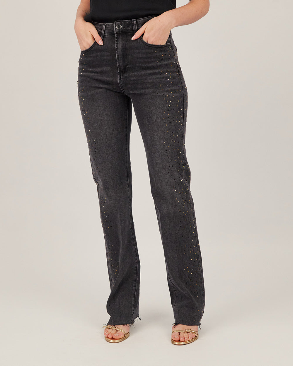 Black Sparkle Straight Denim