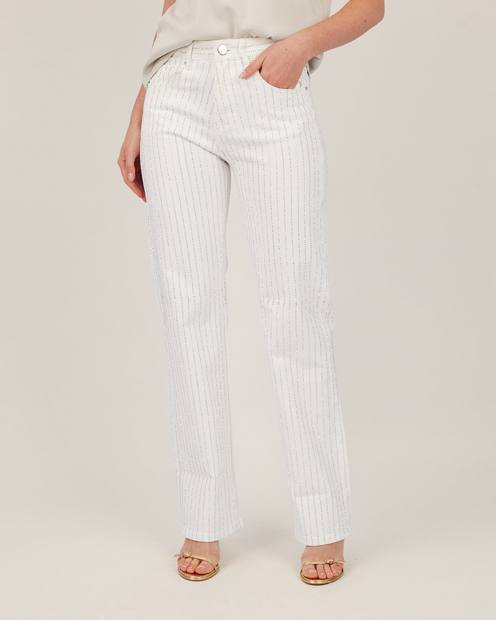 White Sparkle Wide Denim