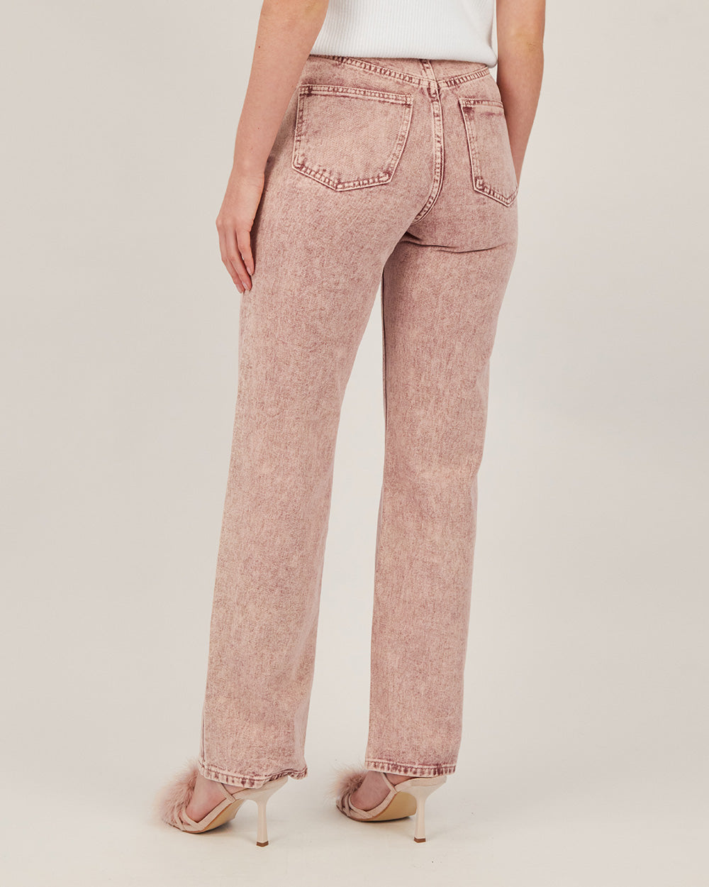 Pink Washed Denim Straight Leg Pants