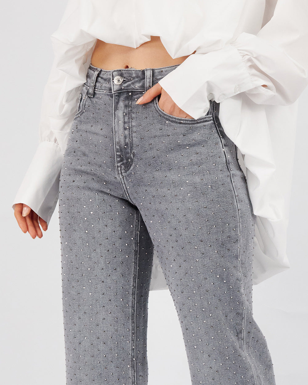 Full Sparkle Gray Denim Pants