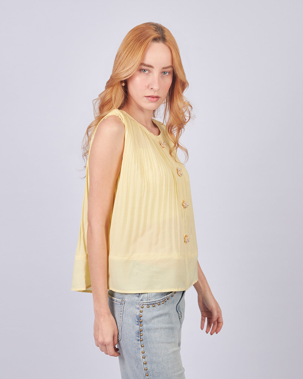 Yellow Pleated Blouse
