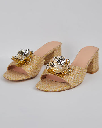 Beige Sandal With 3D Gold Flower