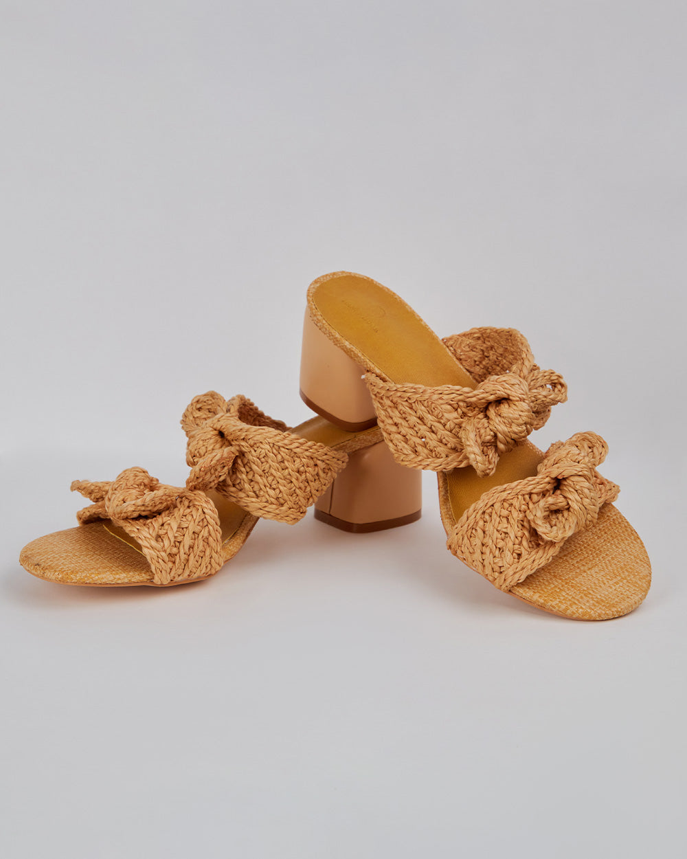 Beige Woven Sandal With 2 Straps And Bows