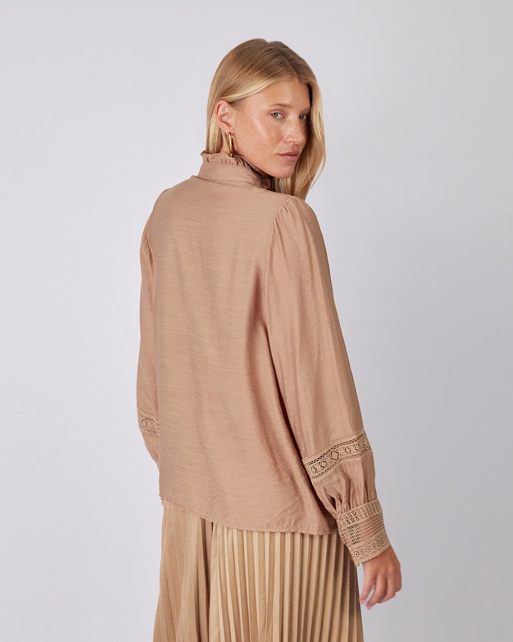 Beige Blouse Neru Collar