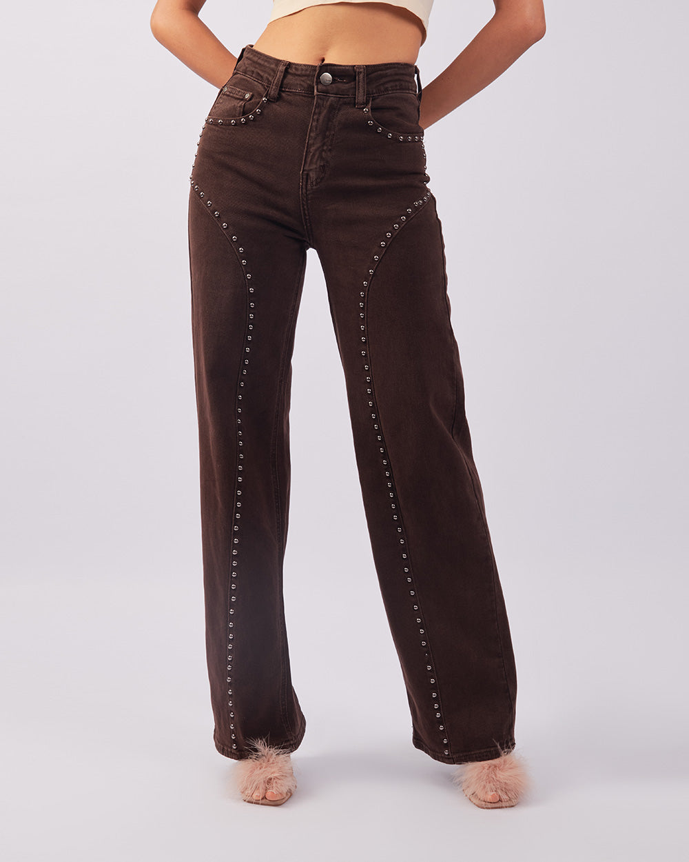 Brown Studded Denim