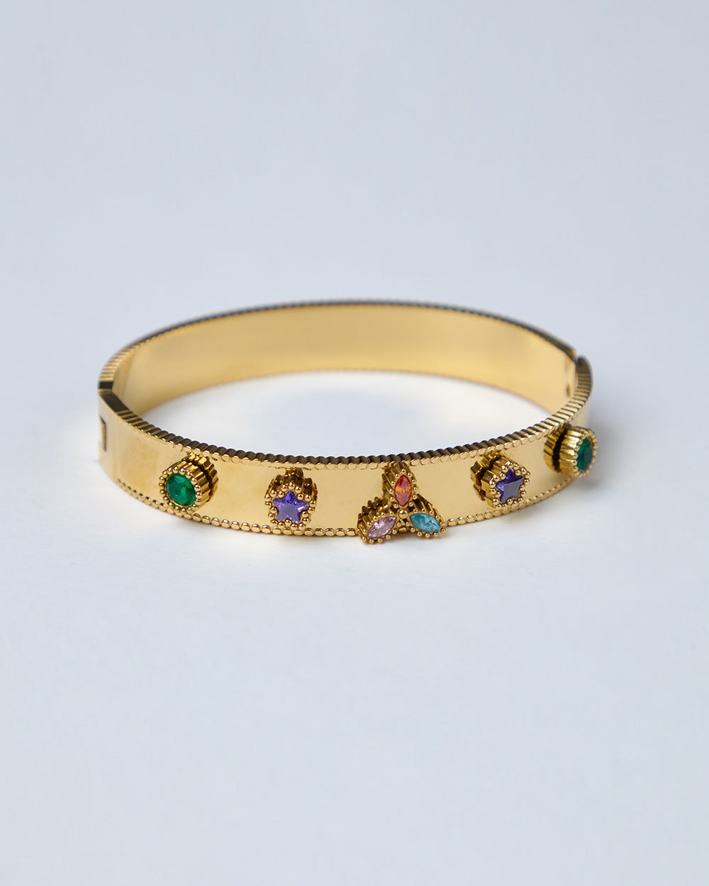 Gold Bracelet Multicolored Floral Stones
